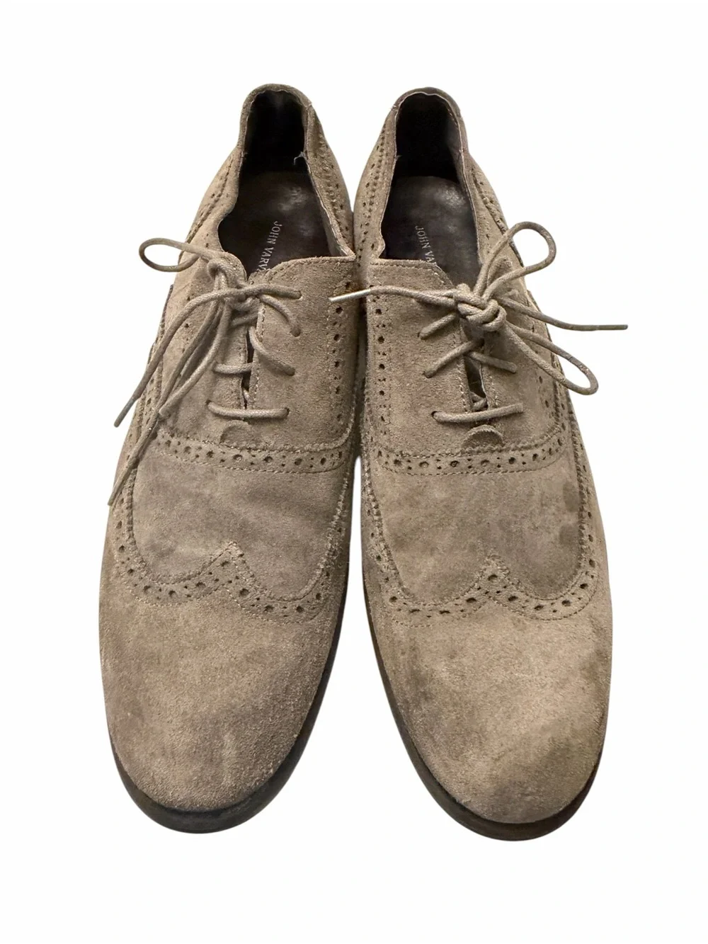 John Varvatos Men's Suede Wingtip Oxfords - Taupe Gray, pre-owned, SZ12
